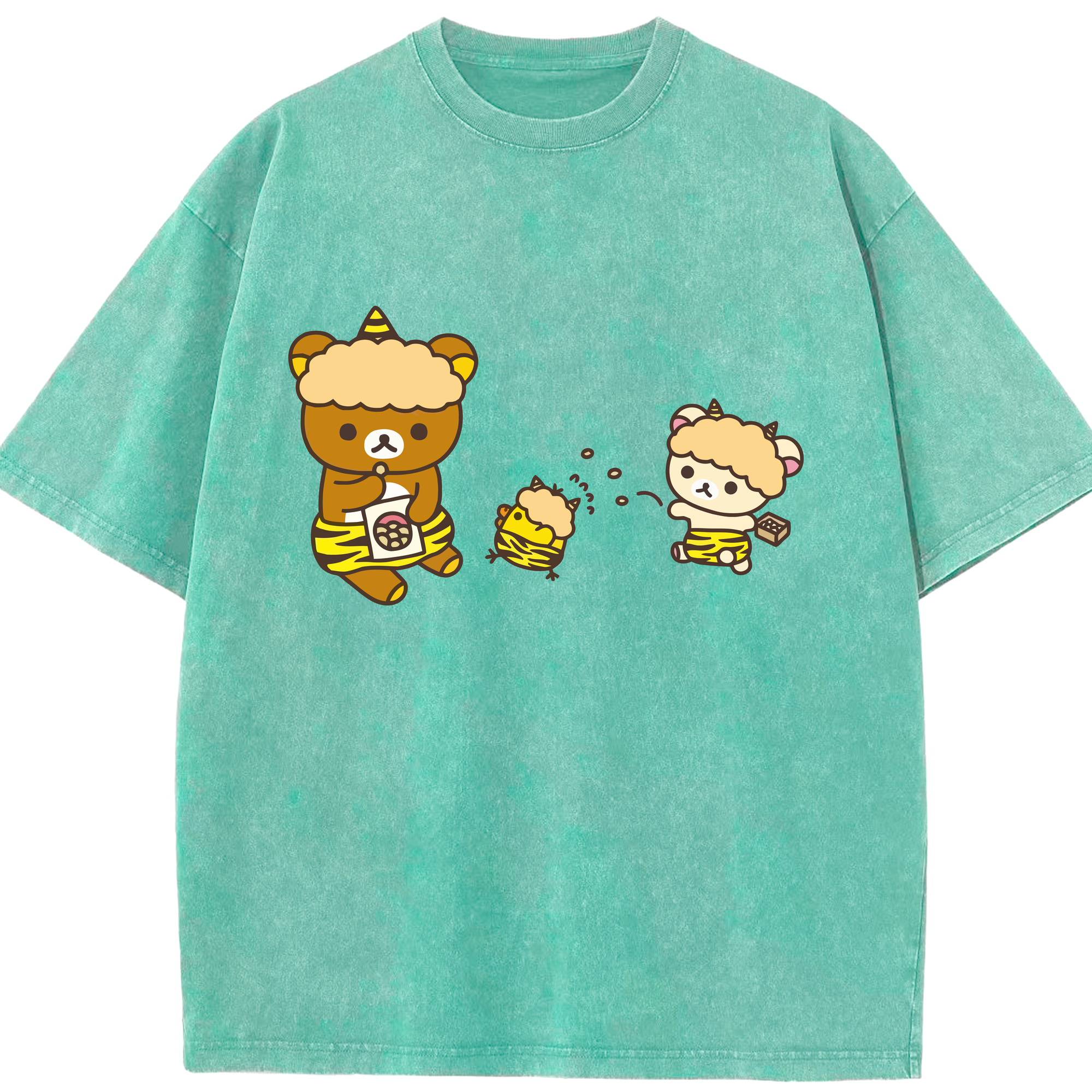 （画像用） リラックマ リラックマ キイロイトリ Rilakkuma Korilakkuma Kiiroitori 綿100% ヴィンテージ風 半袖Tシャツ（フロントプリント）
